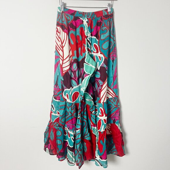 True Destinations Resort Wear Teal Pink Floral Flare Pants Small - Picture 4 of 6